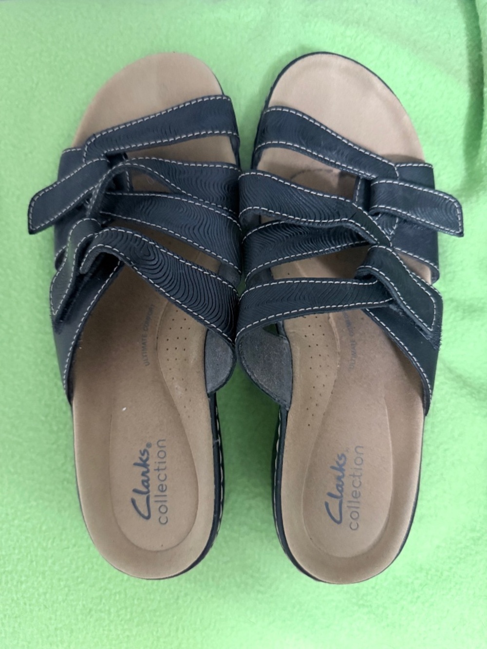 Clarks Collection Black Velcro Comfort Sandals – Size 8W